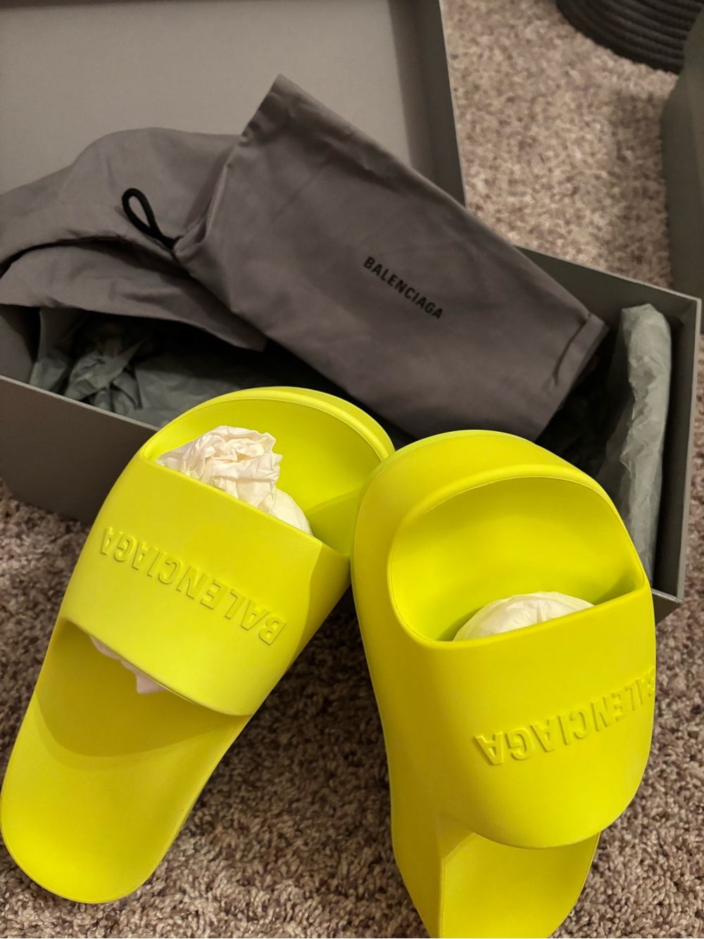 Balenciaga Women's Slide Sandals in Neon Lime